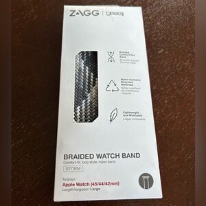 ZAGG Braided Apple Watch Band Storm Fits 45/44/42. Large Length 18.5-19.5cm. NIB